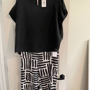 NEW with tags Black Linen Top & Geometric Print Pants